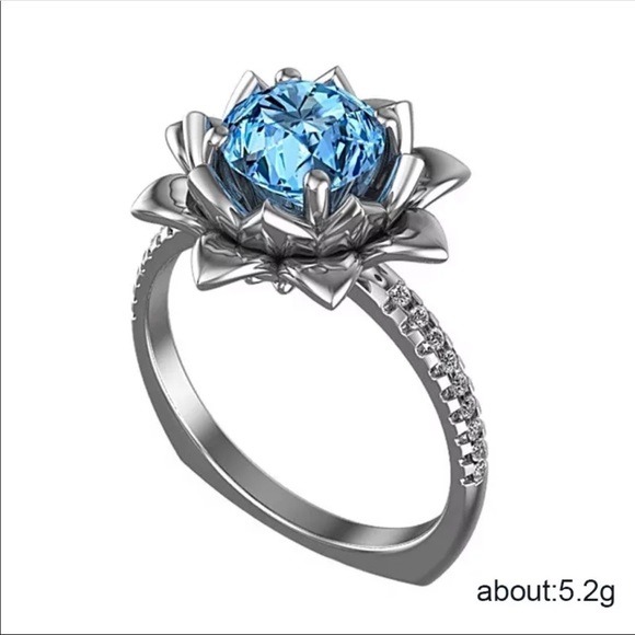 New Ring with Lotus Flower Design Sea Blue - Picture 5 of 5